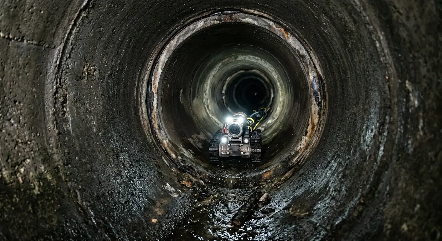 Robotic sewer camera inspecting pipe interior for Sewer Line Cleaning in Olympia Heights